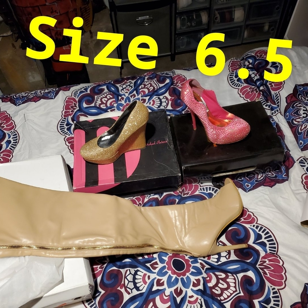 Gold and Pink Women's Wedge Shoes